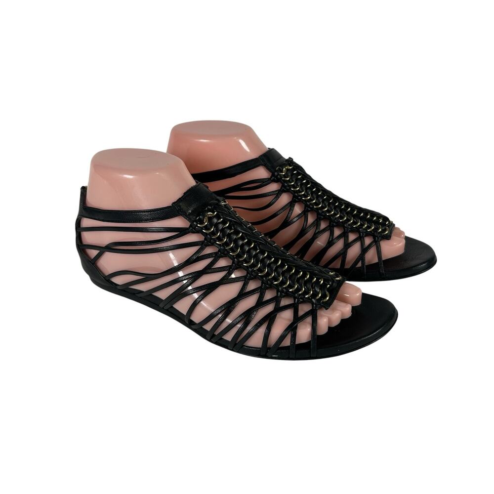 Alexander Mcqueen Cage Flat Strappy Sandals Black Leather Size 36 / US 6